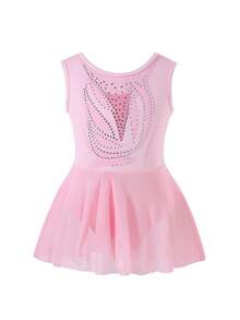 SHEIN Girls' White Elastic Knit Skin-Friendly Leotard Skirt, Soft Fabric Suitable For 4-7 Years Old Children, Suitable For Ballet, Gymnastics, Daily Practice, Outings, Parties And Other Occasions - Pink - View 4