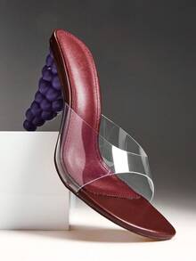 SHUZIA Sandales à talons chics et avant-gardistes en forme de raisin avec bande en gelée transparente pour femmes - Rouge foncé - Voir 2