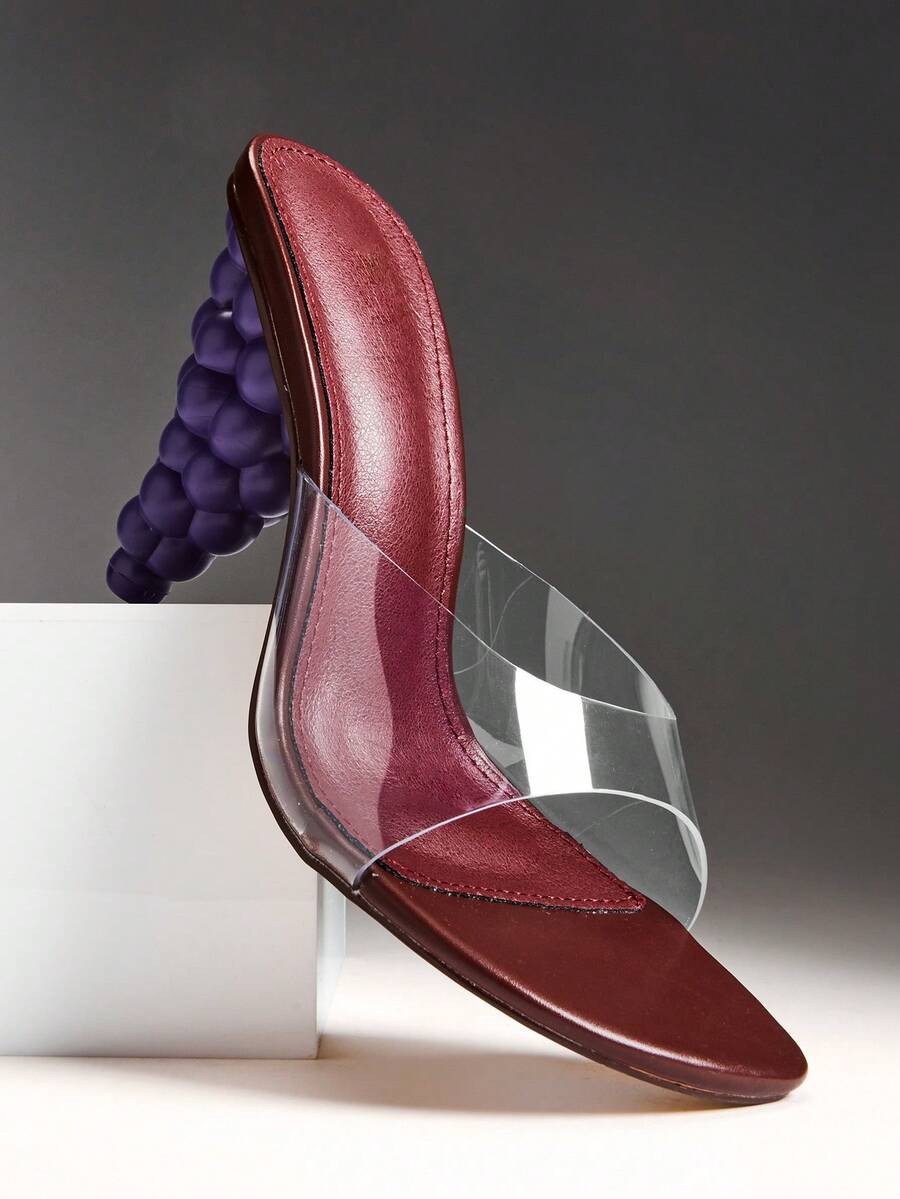 SHUZIA Women's Cute Clear Jelly Band Chic Avant-Garde Grape Shape Heeled Sandals - Burgundy - View 1