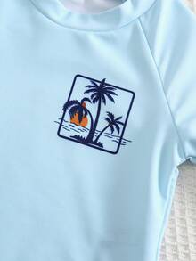 SHEIN 两件套男婴夏季休闲度假泳衣套装，适合海滩、温泉游泳、婴儿泳装 - 彩色 - 查看 8