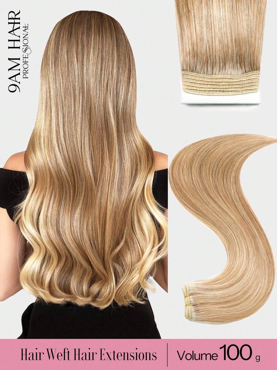 100%真人发接发片 P6/613# 浅棕色挑染金色直发款式，长度14-22英寸，100克双层缝制，隐形无缝，顶级品质，发尾浓密，健康真人发接发片，适合细软发质，沙龙级美发，以及所有女性/女孩日常使用。 - S6/613 - 查看 1