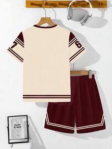Teen Boy Casual Minimalist Short Sleeve Crew Neck T-Shirt And Shorts Set, Suitable For Summer - Multicolor - View 3