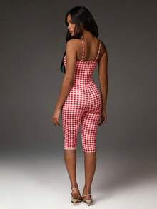 Athîral Women's Plaid Minimalist Casual Jumpsuit - Pink - View 2