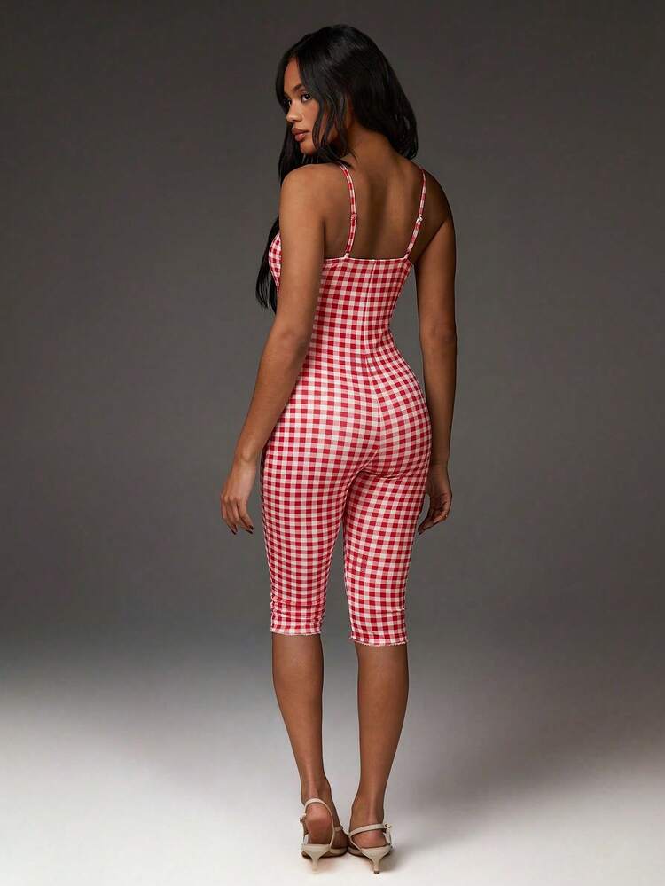 Athîral 女士格子简约休闲连体裤 - 粉色 - 查看 2