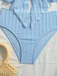 Conjunto de bikini con estampado floral para adolescentes, traje de baño con tirantes de espagueti, primavera/verano - Azul - Ver 3
