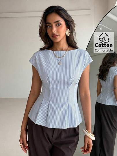 Aloruh Women's Puff Sleeve Pleated Waist Fashionable Blouse Teacher Outfits For Women Teacher Teacher Outfits Casual Women Business Casual Business Casual Women Teacher Shirts Simple And Elegant Slim Apricot Shirt For Office Commuting,Elegant Women's Blouses,Chic Blouses For Women,Cotton Blue White Striped Blouse,Cozy Blouse,Street Wear,Fitted Shirt,Festival,Going Out,Casual,Simple Retro,French Style, Clothes For Ladies Cotton Top Tops Striped Top Ladies Tops