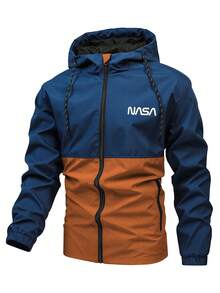 Manfinity Homme Chaqueta cortavientos con capucha, de manga larga, corte holgado, con gráfico de letras de dos tonos, con cordón, para hombre, para otoño - Multicolor - Ver 1
