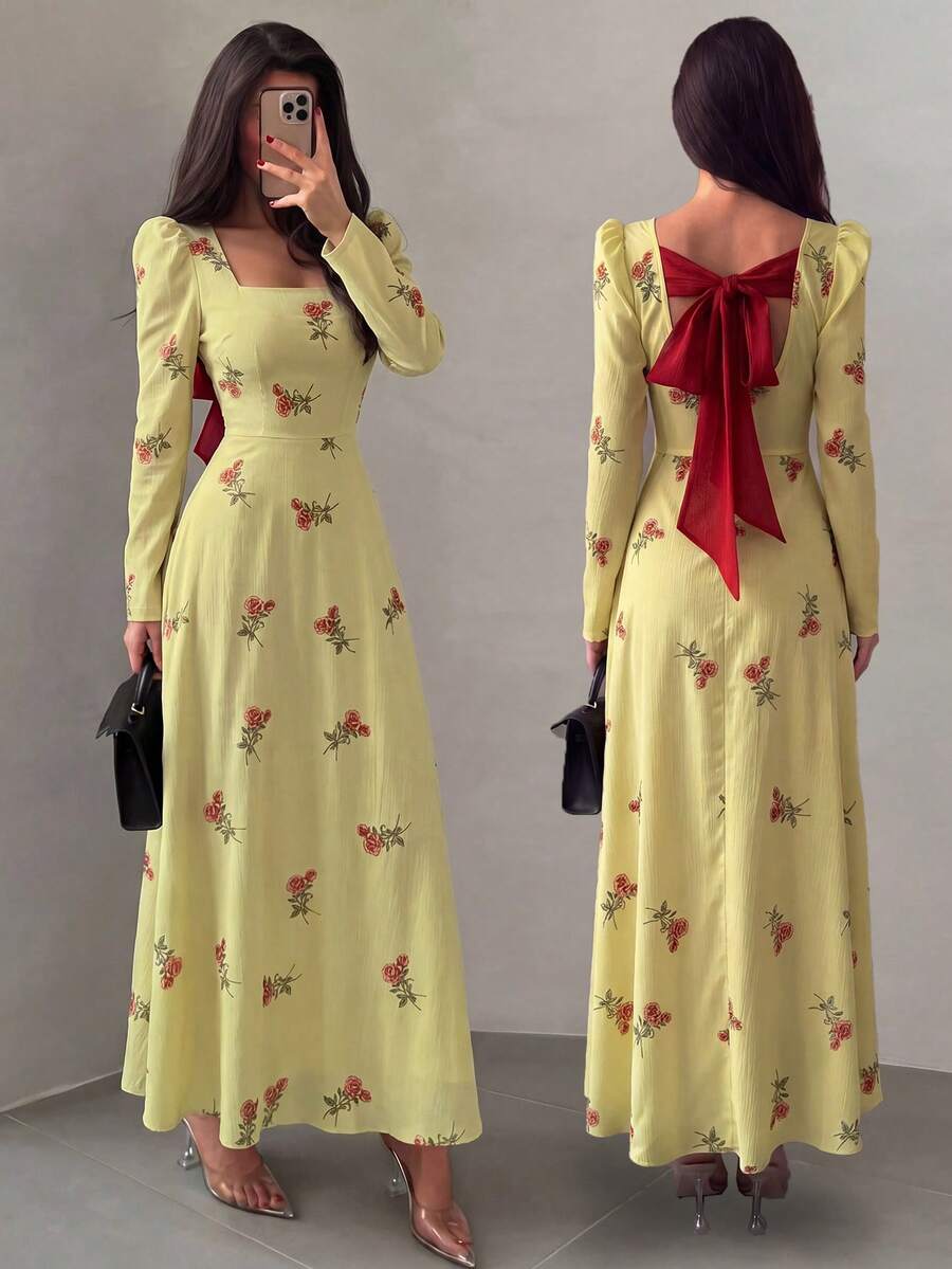 Modelyn Đầm dài ôm dáng dệt in họa tiết dành cho nữ - màu xanh lá - Xem 1