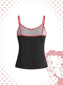 Betty Boop | ROMWE Bộ đồ ngủ thường ngày in hình hoạt hình dễ thương gồm áo hai dây và quần short. - màu đen - Xem 7