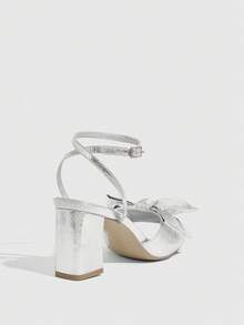 CUCCOO SZL Women Bow Decor Heeled Sandals For Summer - Silver - View 5