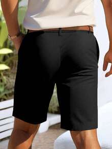 Manfinity Homme Men's Solid Color Casual Shorts With Pockets - Black - View 2