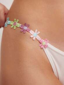 3 Piezas/set De Bragas De Triángulo De Bordado Floral Para Mujer - Multicolor - Ver 3