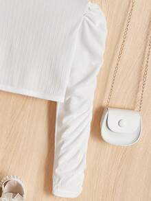 SHEIN Cô gái Tween 1 Miếng Tay áo có gãy Mở Mặt trước Áo Jacket Crop - trắng - Xem 5