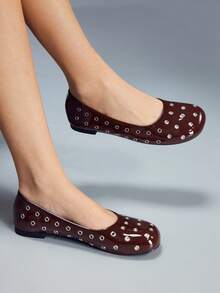 CUCCOO GRLICON Women's Rivet Decor Buckle Flat Loafers - dark brown - View 3