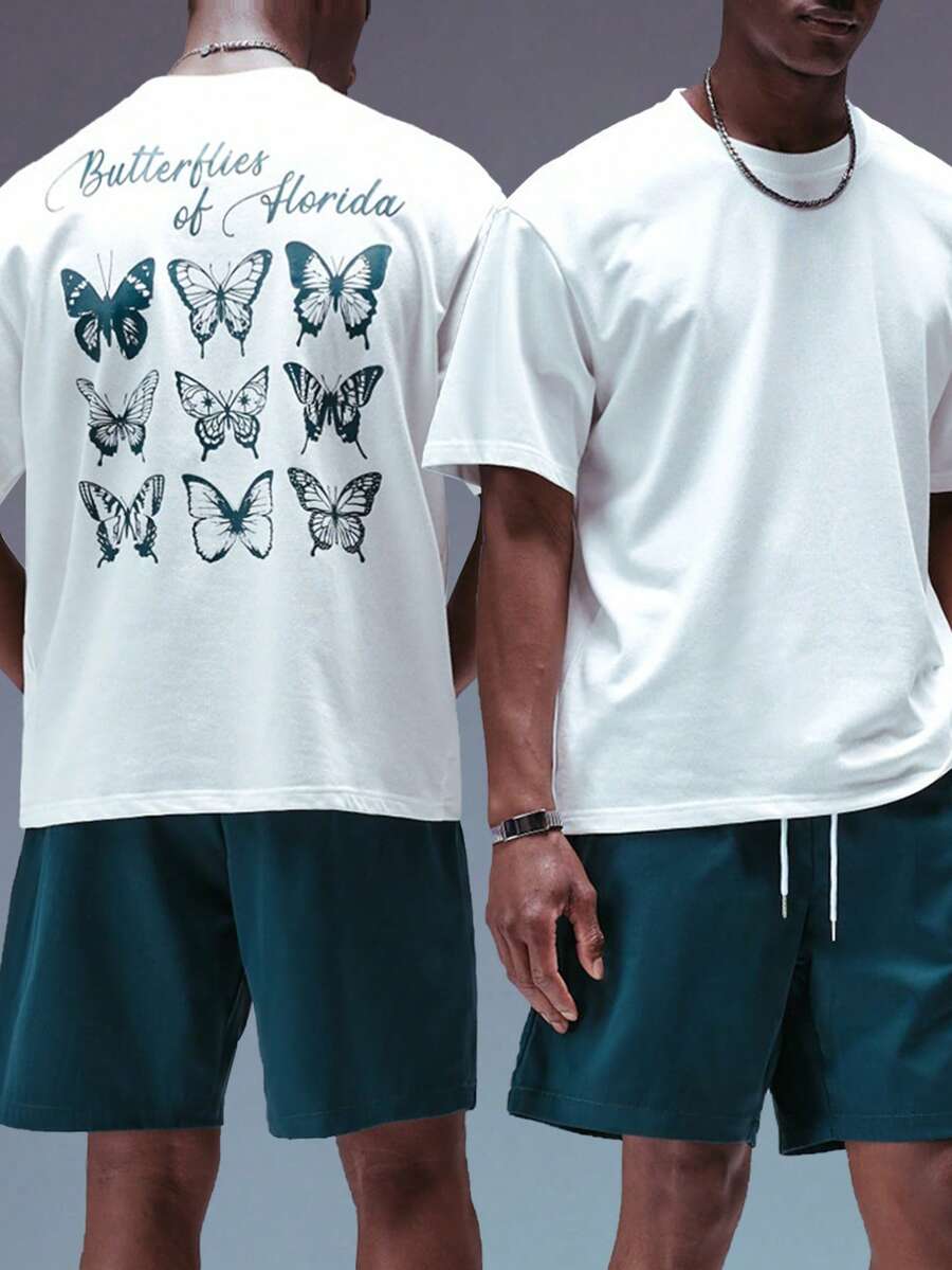 STYNVO Bộ áo thun và quần short nam cổ tròn tay ngắn in hình bướm, thích hợp mặc hàng ngày, đi nghỉ mát và du lịch. - màu xanh lá - Xem 1
