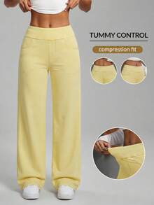 SHEIN PETITE Quần jeans nữ dáng casual cạp chun, túi xéo - Màu vàng - Xem 9