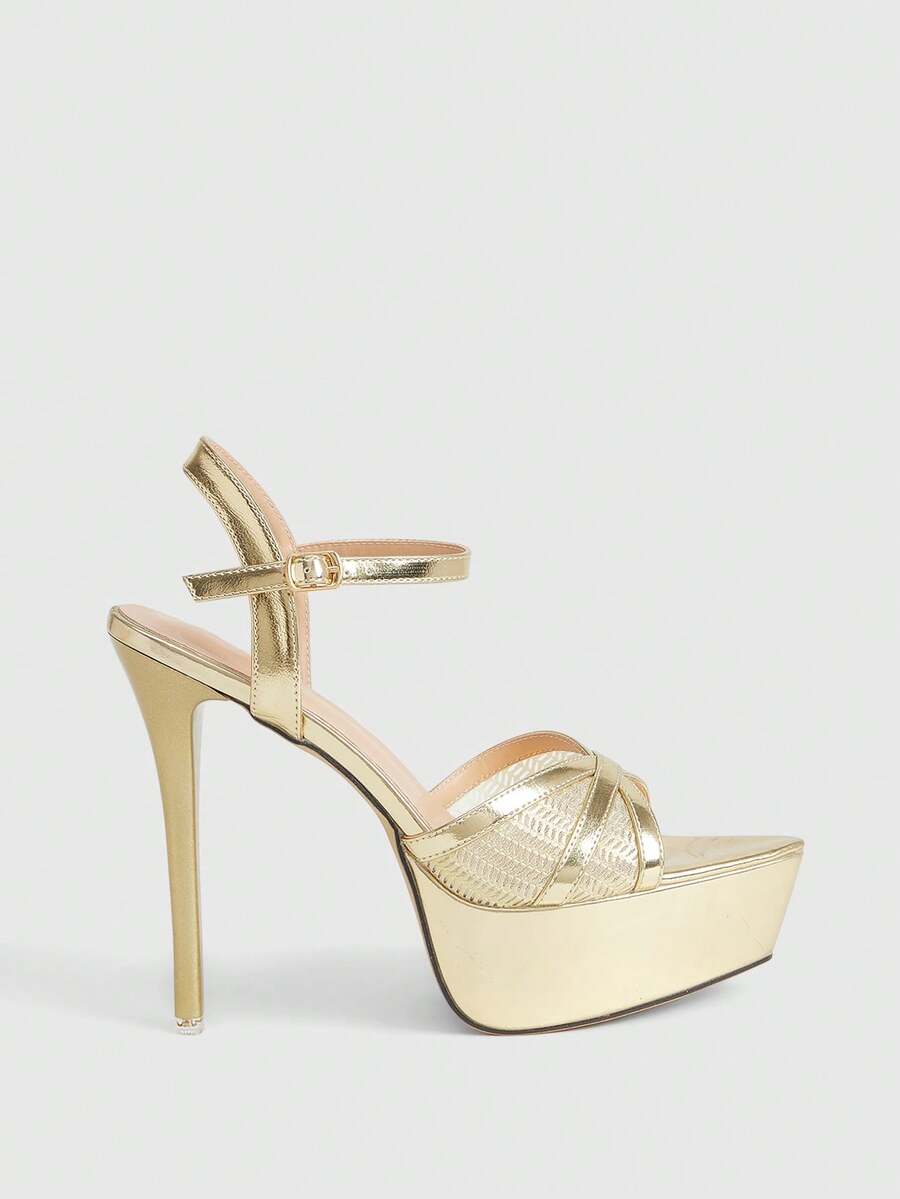 CUCCOO LuxiPop Women's Pointed Toe Stiletto High Heel Sandals, Mesh Strap Wedding Party Versatile Commute Thick Sole Shoes - Gold - View 1