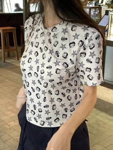 DAZY 女士全印花圆领休闲短袖T恤，夏季 - 灰色 - 查看 8