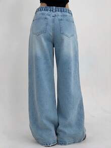 SHEIN Tween Girls' Solid Color Casual Jeans - Light Wash - View 2