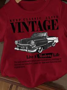 Vintage Racing Car Cartoon Print Casual Crew Neck Short Sleeve Top For Baby Boy, Suitable For Summer - Burgundy - View 4