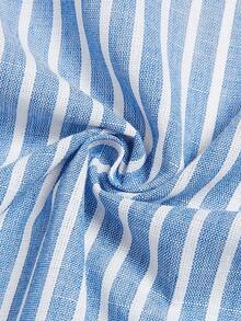 SHEIN Elenzya 新款仿两件套舒适休闲通勤日常浅蓝色条纹长袖衬衫，时尚优雅露肩长袖上衣 - 藍白色 - 查看 7