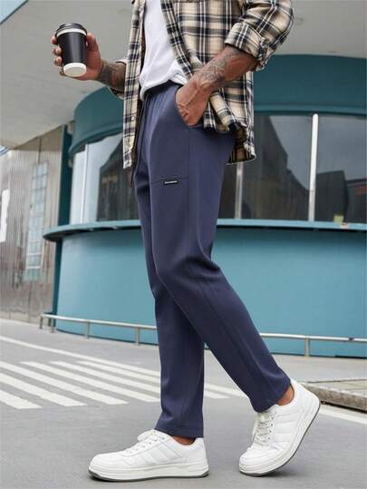 1pc Men's Elastic Sporty Outdoor Casual Pants, All Season