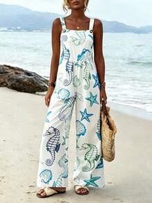 Balvessa Bộ áo liền quần nữ kiểu dáng thường ngày in hình sao biển, vỏ sò, cá ngựa, thích hợp cho kỳ nghỉ. - Nhiều màu - Xem 6