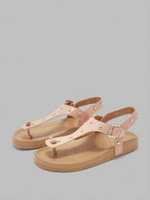 Solecia Giày sandal hở mũi thời trang nữ có quai ngang mắt cá chân, sandal đế bằng thoải mái, kiểu dáng thường ngày cho mùa lễ hội, xuân/hè và Giáng sinh. - - 5 màu hồng - Xem 2