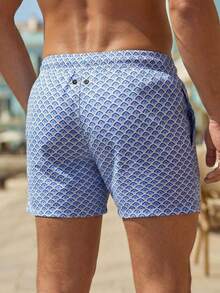 Horizaway Men's All-Over Print Slant Pocket Drawstring Waist Casual Beach Shorts Holiday / Vacation / Beach / Hawaii / Tropical / Swim /  Bathing - Royal Blue - View 2
