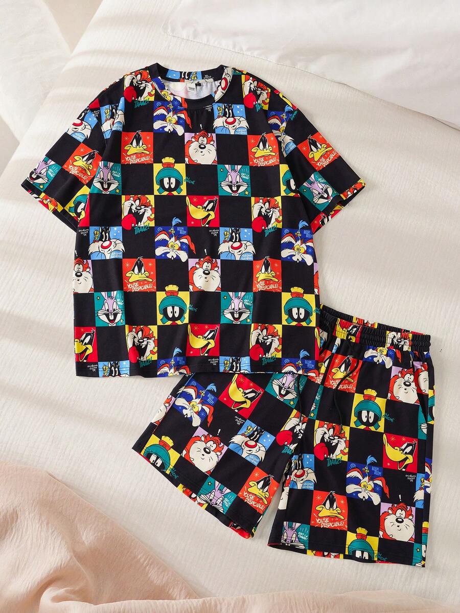 LOONEY TUNES X SHEIN Bộ đồ ngủ mềm mại dành cho nam - màu đen - Xem 1
