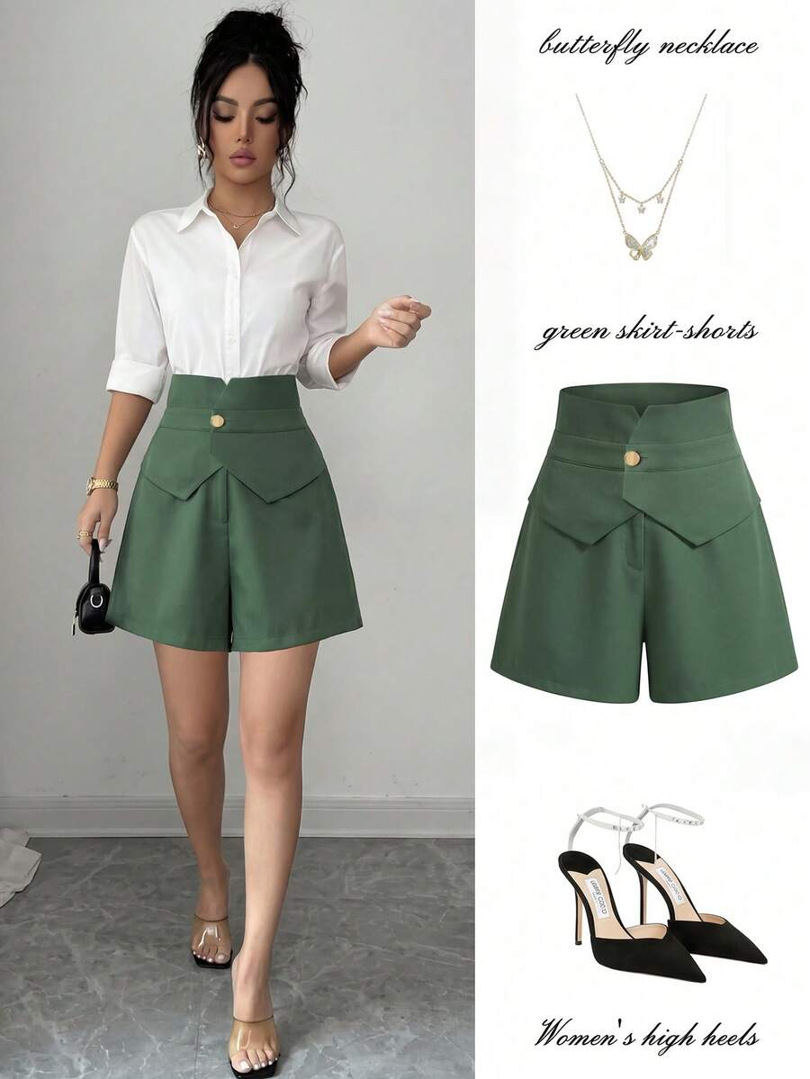 Xyvia Quần short skinny giả eo, gợi cảm, tối giản. - xanh quân đội - Xem 1
