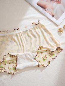 PetitDoll Paquete de 5 bragas tipo short de algodón cómodo con estampado floral y ribete de volantes - Multicolor - Ver 5