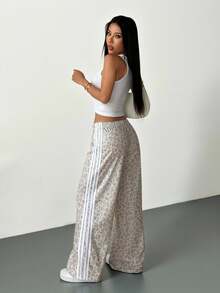 SHEIN PETITE Women's Elastic Waist Casual Versatile Commuting Wide Leg Sweatpants Cheetah Print Bottoms - Multicolor - View 8