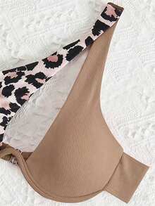 SHEIN Swim Vcay 女士夏季沙滩（随机印花）镂空性感比基尼泳衣套装 - 棕色 - 查看 4