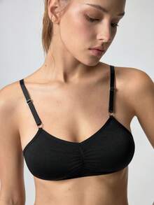 Loungeista 3pcs/Set Non-Wired Solid Color Pleated Camisole Bra Sets For Summer - Multicolor - View 6