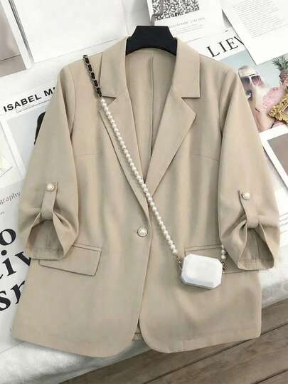 GlowEve Elegant Commuter Fashion Versatile Single-Button Waist Beige Blazer Jacket For Women, Suitable For Summer Office Casual Wear, Business Casual Outfit, Office Lady/Teacher Attire