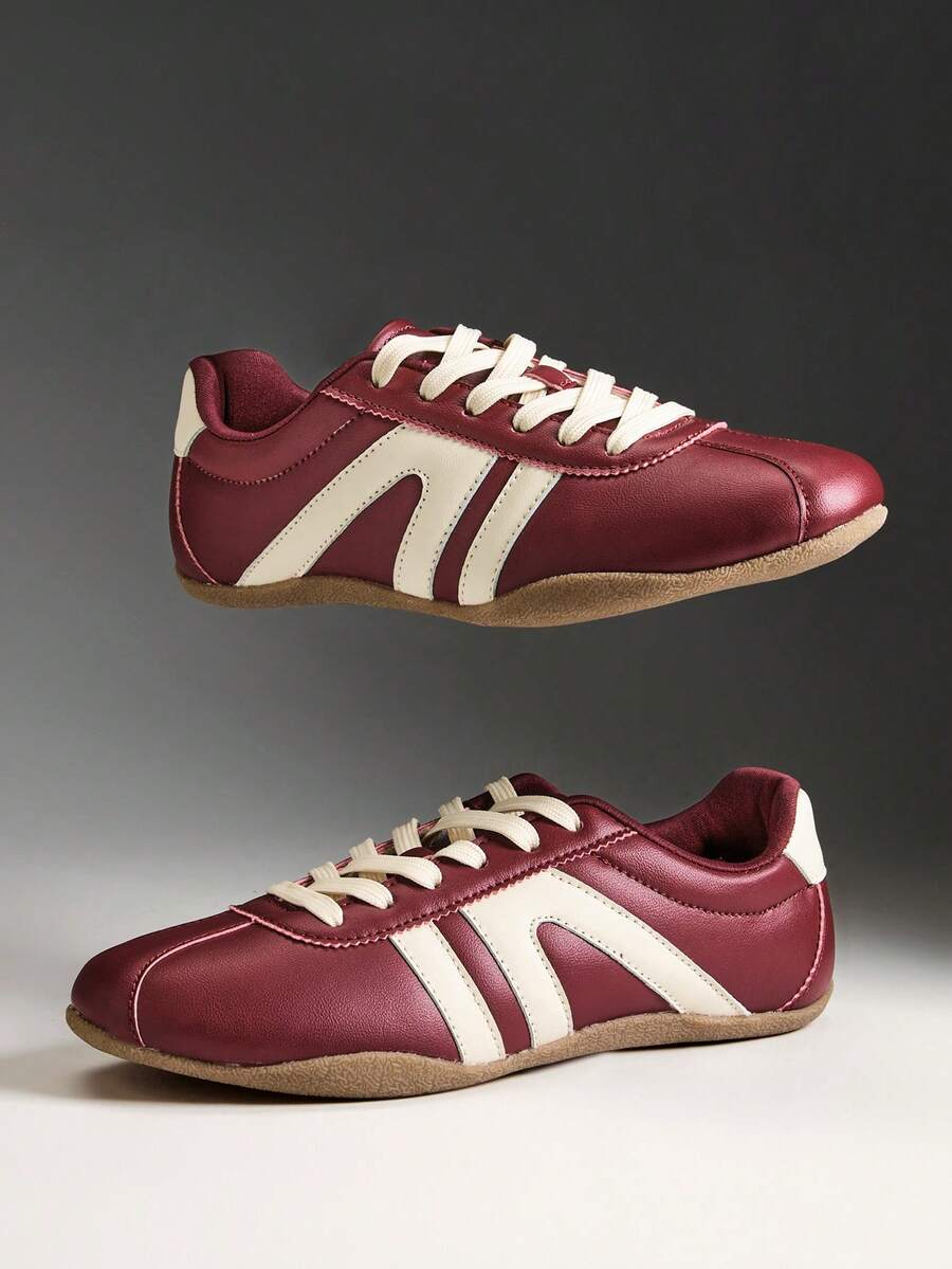 Solezae 女士舒适休闲可爱系带芭蕾舞鞋 - 酒紅色 - 查看 1