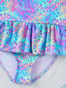SHEIN Traje de baño de una pieza con volantes y estampado de leopardo para niña, ideal para vacaciones de verano en la playa - Multicolor - Ver 6