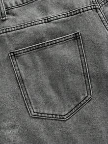 ROMWE MEN Men's Embroidered Denim Shorts, Suitable For Spring And Summer Everyday Wear - Grey - View 6