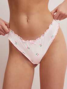 FairyFlirt 3 pièces Ensemble de culottes décontractées pour femmes avec décoration de nœud papillon et volants, nœud papillon - Rose bonbon - Voir 5