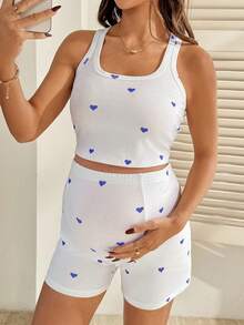 SHEIN Maternity Heart Print Camisole Top And Shorts 2 Pieces Set - Multicolor - View 9