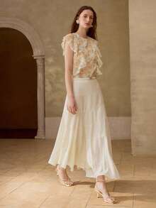 MOTF PREMIUM WOMEN'S ASYMMETRICAL HEM LONG SKIRT, VERSATILE GIRLISIM GOLF PASTAL AUTUMN - Apricot - View 7
