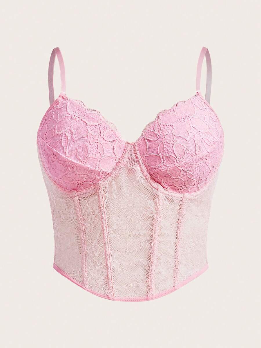 SHEIN ICON Camiseta de tirantes de encaje para mujer de talla grande para el verano - Rosa - Ver 1