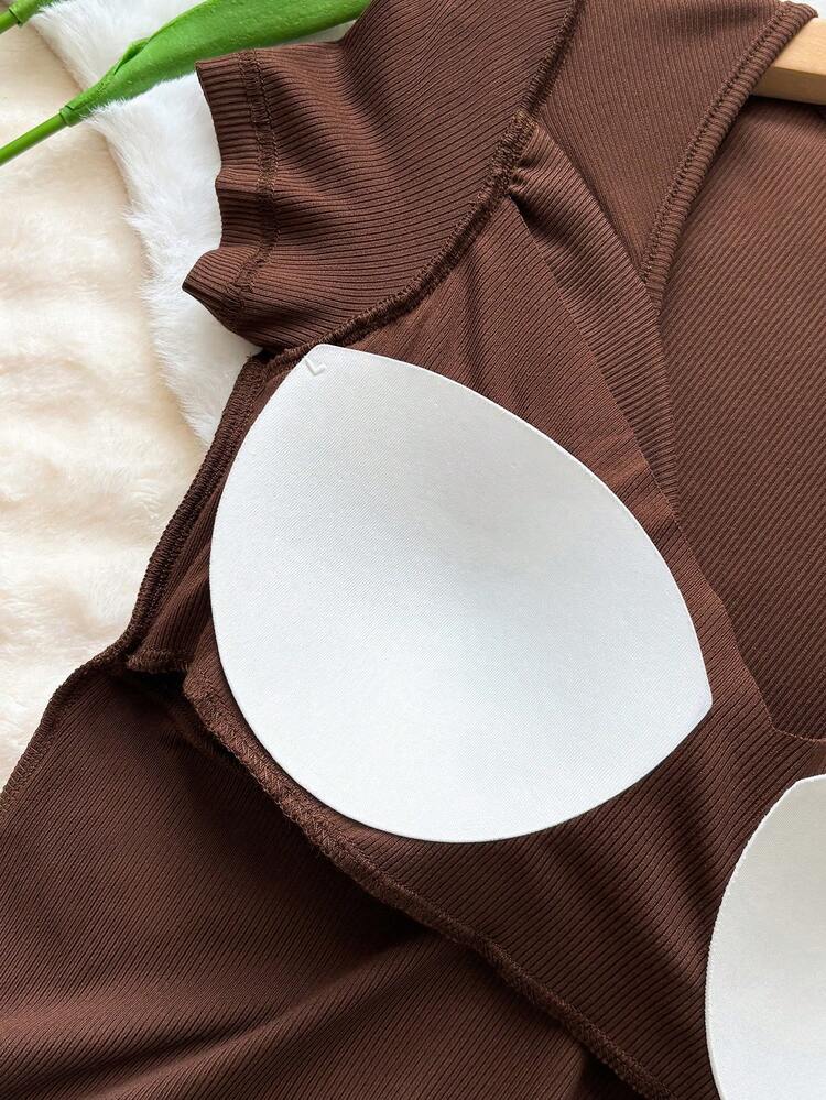 Women's Deep V-Neck Wrap Short Sleeve Fitted Camisole With Built-In Padding, Sexy Casual T-Shirt For Summer