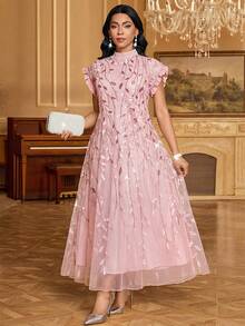 SHEIN Lady Đầm lưới thêu sequin thanh lịch dành cho nữ dự tiệc - Hồng - Xem 7