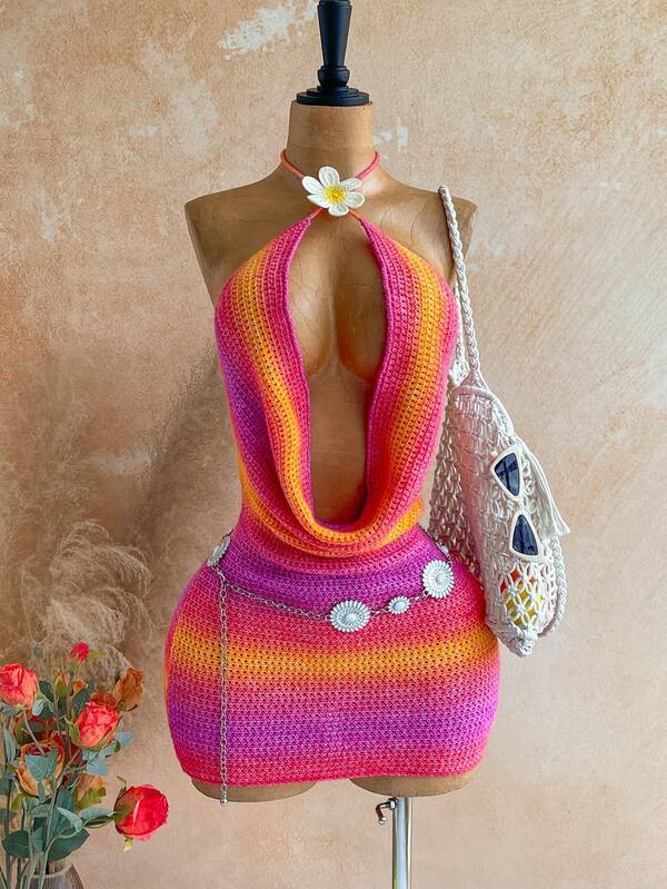 Soleia 女士深V领露背系带针织夏季连衣裙