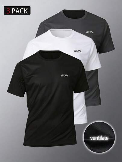 Manfinity Sport Corelite Men's Letter Print Round Neck Short Sleeve Sports T-Shirt, Summer