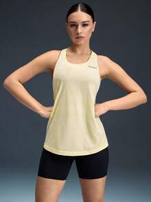 Powerista Áo tank top thể thao nữ đa năng in chữ, chất liệu lưới xuyên thấu, kiểu dáng thường ngày. - Màu vàng - Xem 6