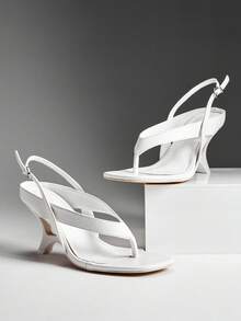 SHUZIA Women's Chic Casual Back Strap Sculpted Wedge Thong Sandals - Beige - View 6