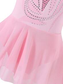 SHEIN Girls' White Elastic Knit Skin-Friendly Leotard Skirt, Soft Fabric Suitable For 4-7 Years Old Children, Suitable For Ballet, Gymnastics, Daily Practice, Outings, Parties And Other Occasions - Pink - View 6